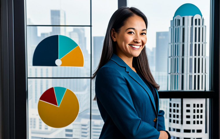 Diversified Portfolio**
"A professional, fully clothed woman in her early 30s, smiling confidently, standing in front of a stylized graphic depicting a pie chart with various segments representing different investments: stocks, bonds, real estate, and gold. The scene is brightly lit with a modern, financial district backdrop visible through a large window. Safe for work, appropriate content, professional, modest, perfect anatomy, correct proportions, natural pose, high-quality rendering."
**